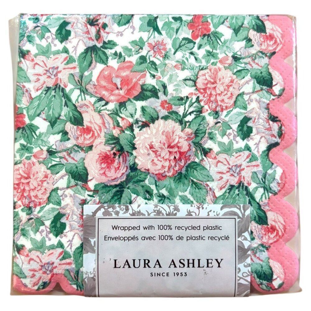Laura Ashley Floral Cocktail Napkins 40 Scalloped Pink Shabby Chic Cottagecore